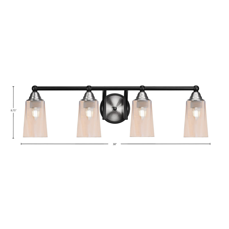 Toltec Paramount 4-Light Bath Bar | Matte Black & Brushed Nickel Steel and Amber Gradient Glass | Bathroom Vanity & Powder Room | 7.25 x 8.75 in | Model 3424-MBBN-263