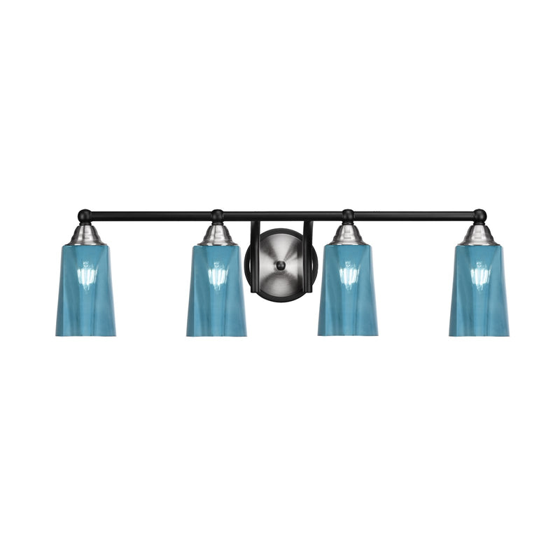 Toltec Paramount 4-Light Bath Bar | Matte Black & Brushed Nickel Steel and Blue Gradient Glass | Bathroom Vanity & Powder Room | 7.25 x 8.75 in | Model 3424-MBBN-265
