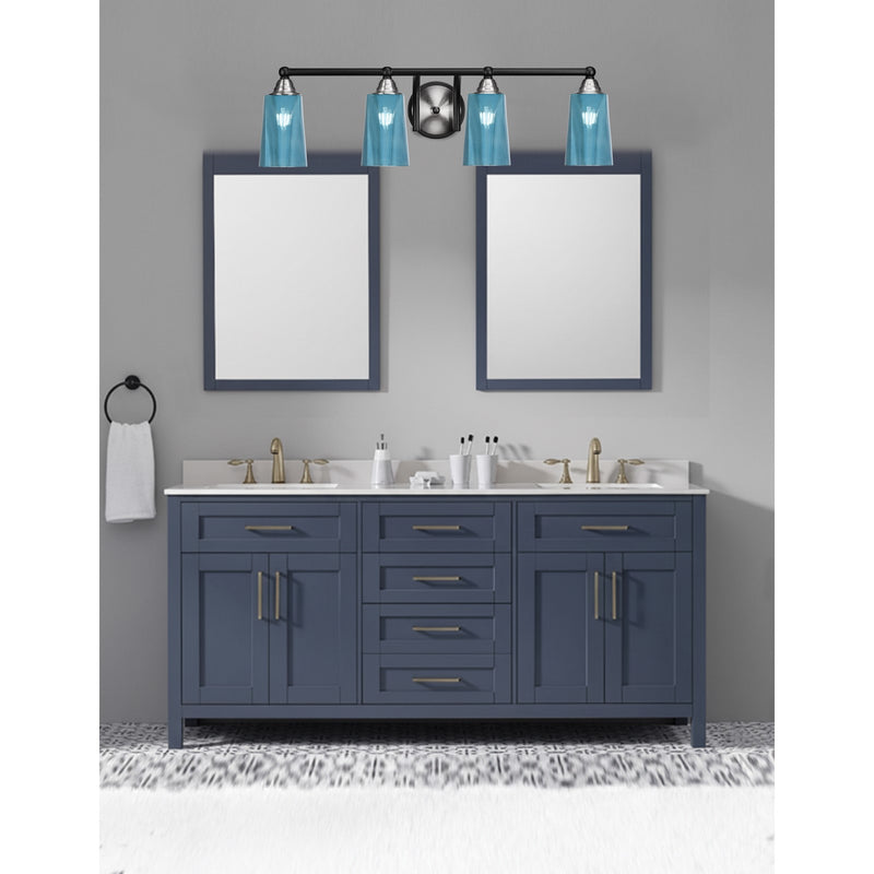 Toltec Paramount 4-Light Bath Bar | Matte Black & Brushed Nickel Steel and Blue Gradient Glass | Bathroom Vanity & Powder Room | 7.25 x 8.75 in | Model 3424-MBBN-265