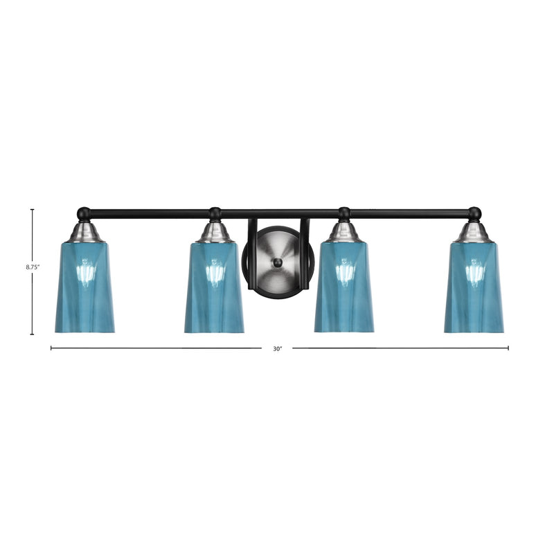 Toltec Paramount 4-Light Bath Bar | Matte Black & Brushed Nickel Steel and Blue Gradient Glass | Bathroom Vanity & Powder Room | 7.25 x 8.75 in | Model 3424-MBBN-265
