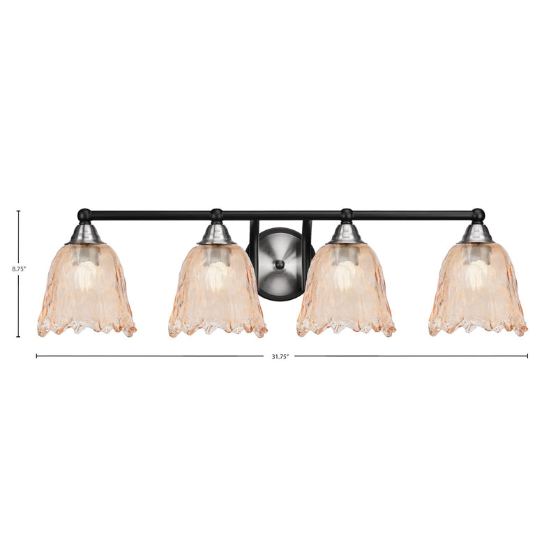 Toltec Paramount 4-Light Bath Bar | Modern Matte Black & Brushed Nickel with Amber Lava Glass | Bathroom Vanity & Powder Room | 8 x 8.75 in | Model 3424-MBBN-4233