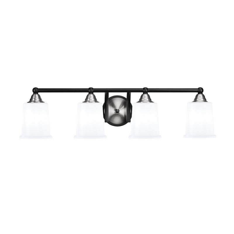 Toltec Paramount 4-Light Bath Bar | Modern Matte Black & Brushed Nickel with White Opal Glass | Bathroom Vanity Light | 7.25 x 7.75 in | Model 3424-MBBN-5031