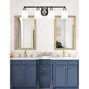 Toltec Paramount 4-Light Bath Bar | Modern Matte Black & Brushed Nickel with White Opal Glass | Bathroom Vanity Light | 7.25 x 7.75 in | Model 3424-MBBN-5031