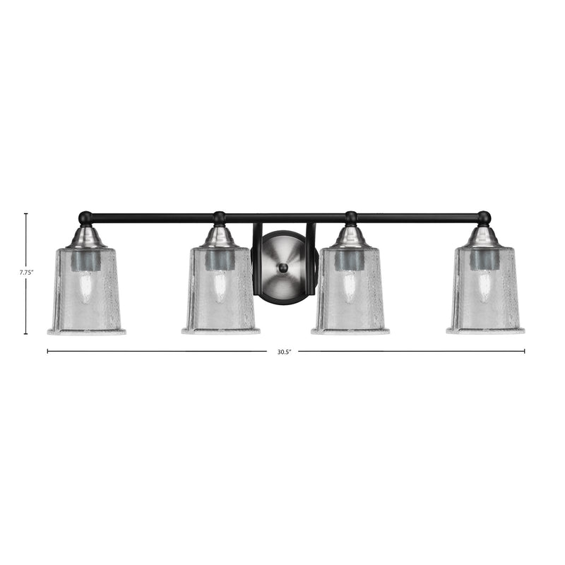 Toltec Paramount 4-Light Bath Bar | Modern Matte Black & Brushed Nickel with Smoke Bubble Glass | Bathroom Vanity Light | 7.25 x 7.75 in | Model 3424-MBBN-5032