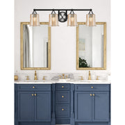 Toltec Paramount 4-Light Bath Bar | Modern Matte Black & Brushed Nickel with Amber Bubble Glass | Bathroom Vanity Light | 7.25 x 7.75 in | Model 3424-MBBN-5033