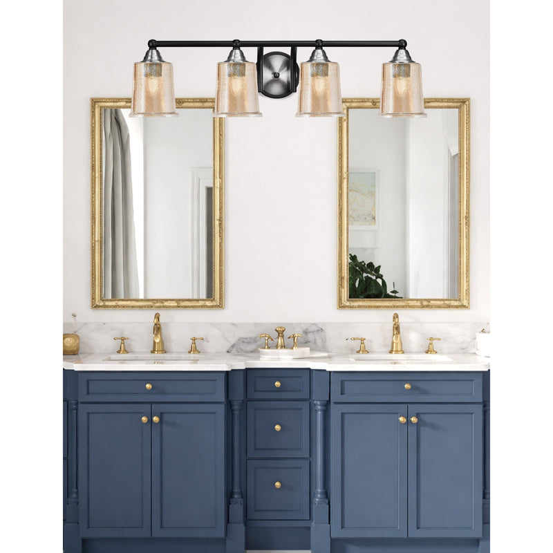 Toltec Paramount 4-Light Bath Bar | Modern Matte Black & Brushed Nickel with Amber Bubble Glass | Bathroom Vanity Light | 7.25 x 7.75 in | Model 3424-MBBN-5033