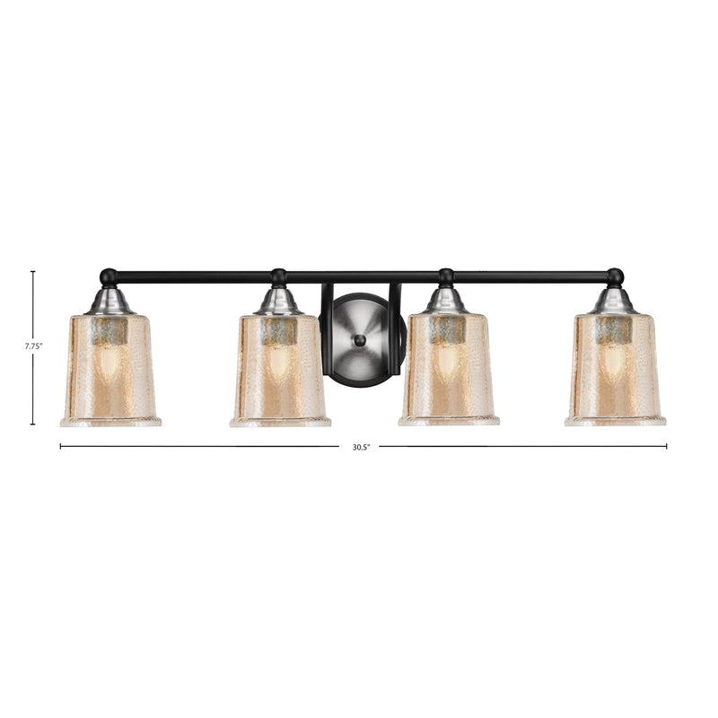 Toltec Paramount 4-Light Bath Bar | Modern Matte Black & Brushed Nickel with Amber Bubble Glass | Bathroom Vanity Light | 7.25 x 7.75 in | Model 3424-MBBN-5033