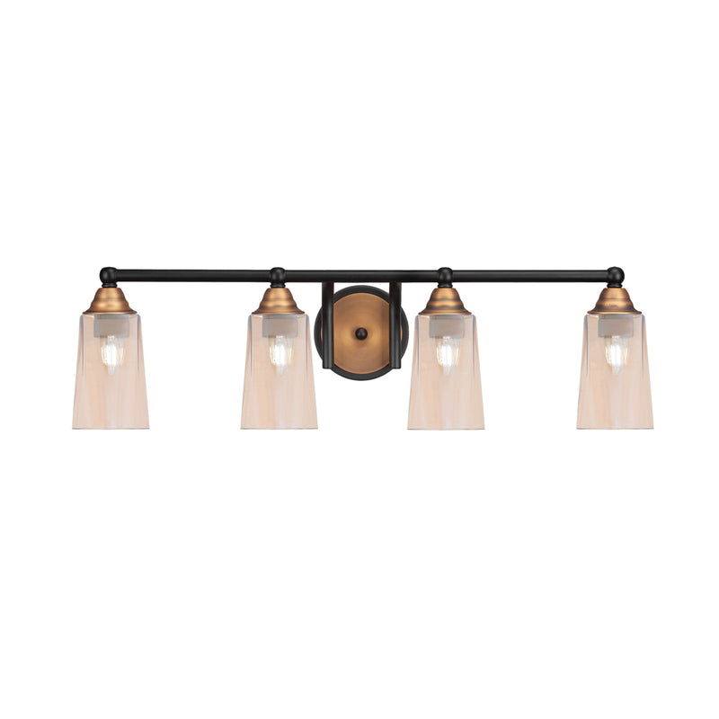Toltec Paramount 4-Light Bath Bar | Modern Matte Black and Brass with Amber Gradient Glass | Bathroom Vanity Light | 7.25 x 8.75 in | Model 3424-MBBR-263