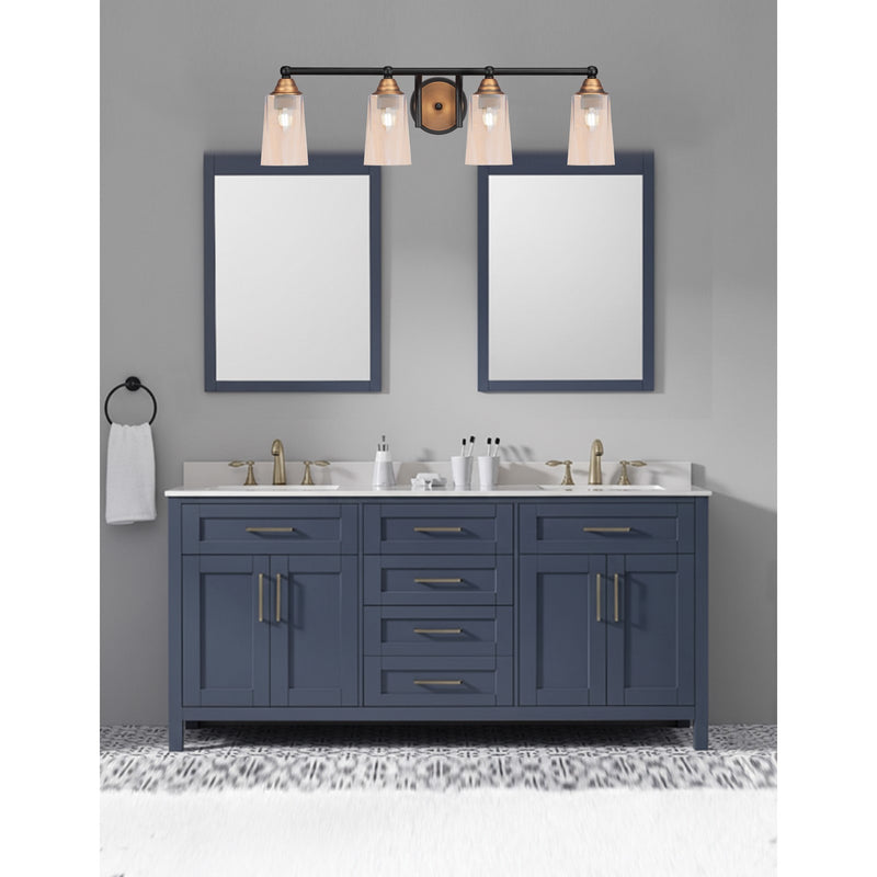 Toltec Paramount 4-Light Bath Bar | Modern Matte Black and Brass with Amber Gradient Glass | Bathroom Vanity Light | 7.25 x 8.75 in | Model 3424-MBBR-263