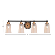 Toltec Paramount 4-Light Bath Bar | Modern Matte Black and Brass with Amber Gradient Glass | Bathroom Vanity Light | 7.25 x 8.75 in | Model 3424-MBBR-263