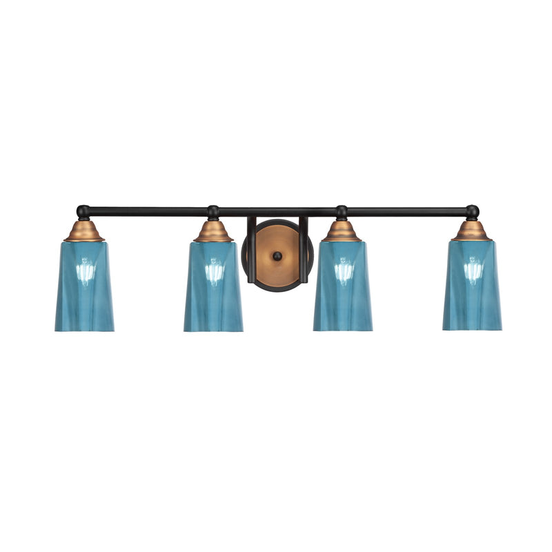 Toltec Paramount 4-Light Bath Bar | Modern Matte Black and Brass with Blue Gradient Glass | Bathroom Vanity Light | 7.25 x 8.75 in | Model 3424-MBBR-265
