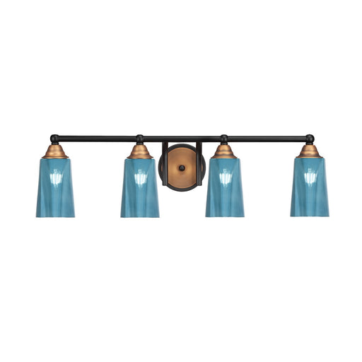 Toltec Paramount 4-Light Bath Bar | Modern Matte Black and Brass with Blue Gradient Glass | Bathroom Vanity Light | 7.25 x 8.75 in | Model 3424-MBBR-265