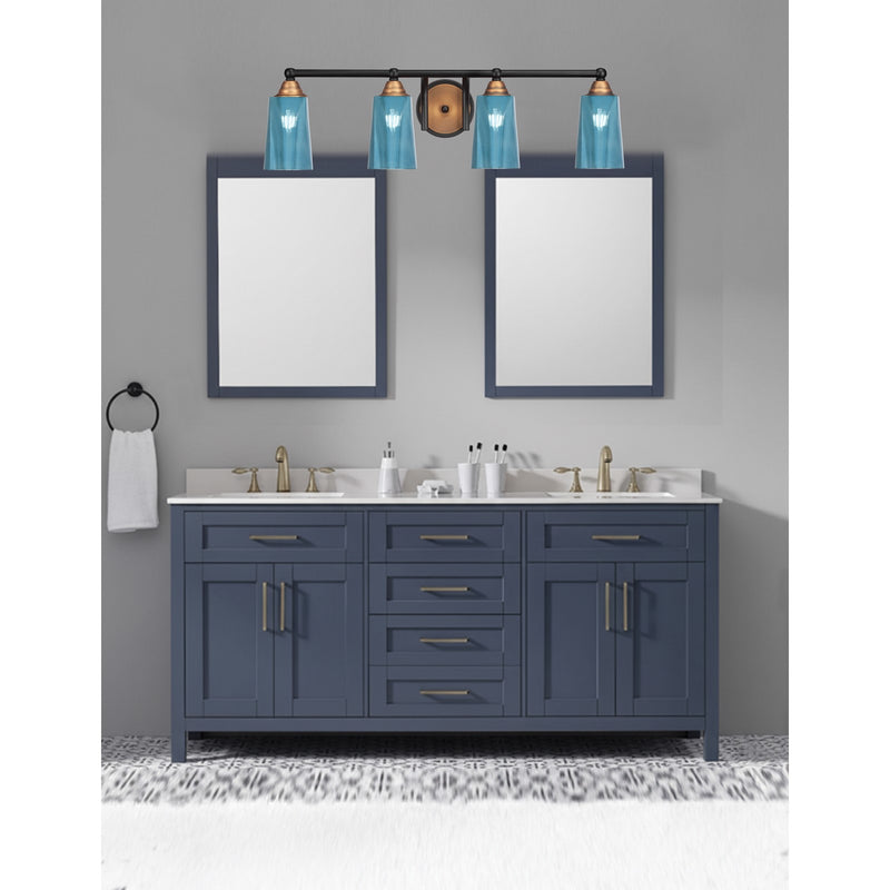 Toltec Paramount 4-Light Bath Bar | Modern Matte Black and Brass with Blue Gradient Glass | Bathroom Vanity Light | 7.25 x 8.75 in | Model 3424-MBBR-265