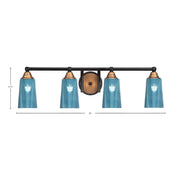 Toltec Paramount 4-Light Bath Bar | Modern Matte Black and Brass with Blue Gradient Glass | Bathroom Vanity Light | 7.25 x 8.75 in | Model 3424-MBBR-265