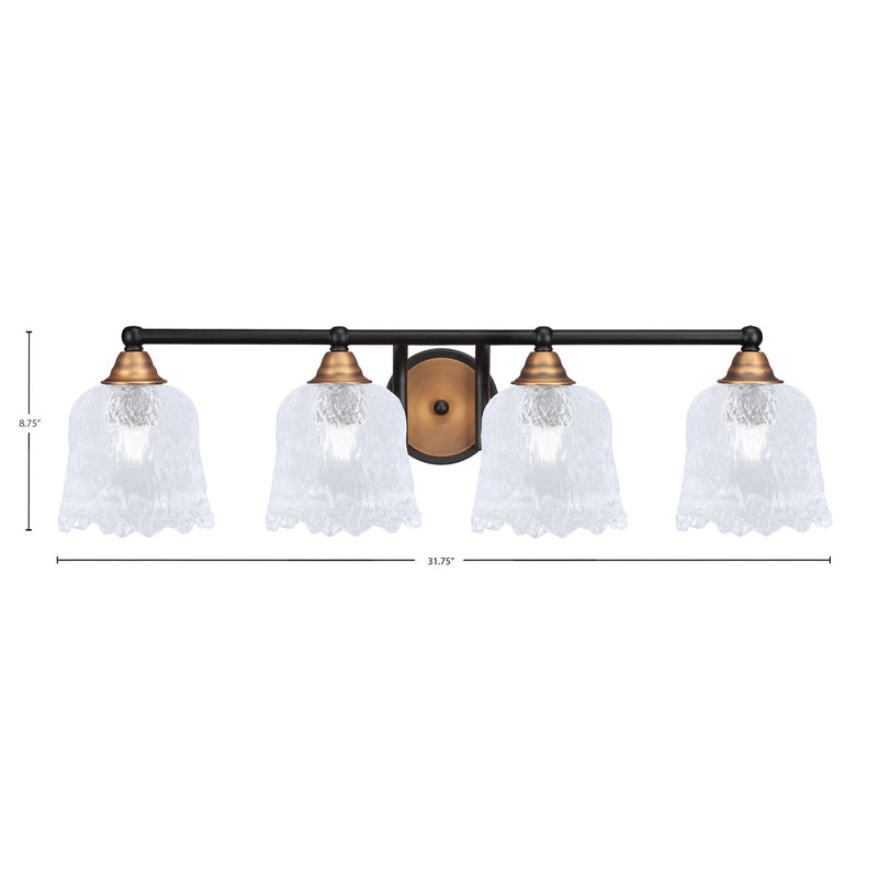 Toltec Paramount 4-Light Bath Bar | Modern Matte Black and Brass with Clear Lava Glass | Bathroom Vanity & Powder Room | 8.75 in H | Model 3424-MBBR-4230