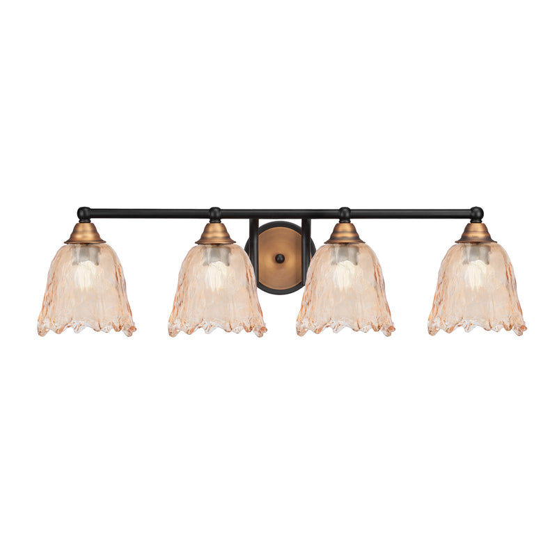 Toltec Paramount 4-Light Bath Bar | Modern Matte Black and Brass with Amber Lava Glass | Bathroom Vanity & Powder Room | 8.75 in H | Model 3424-MBBR-4233