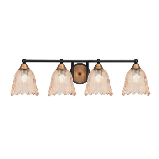 Toltec Paramount 4-Light Bath Bar | Modern Matte Black and Brass with Amber Lava Glass | Bathroom Vanity & Powder Room | 8.75 in H | Model 3424-MBBR-4233