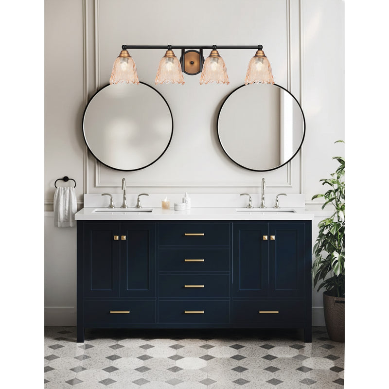 Toltec Paramount 4-Light Bath Bar | Modern Matte Black and Brass with Amber Lava Glass | Bathroom Vanity & Powder Room | 8.75 in H | Model 3424-MBBR-4233