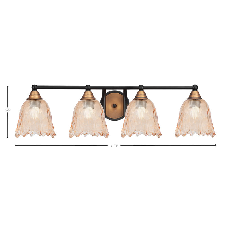 Toltec Paramount 4-Light Bath Bar | Modern Matte Black and Brass with Amber Lava Glass | Bathroom Vanity & Powder Room | 8.75 in H | Model 3424-MBBR-4233