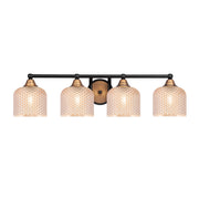 Toltec Paramount 31in 4-Light Bath Bar | Matte Black & Brass Steel and Amber Textured Glass | Bathroom Vanity Lighting | 31 x 8 x 7.5 in | Model 3424-MBBR-4613