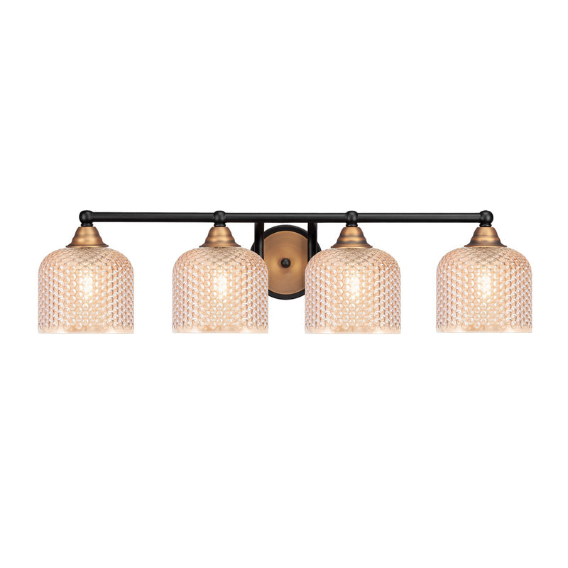 Toltec Paramount 31in 4-Light Bath Bar | Matte Black & Brass Steel and Amber Textured Glass | Bathroom Vanity Lighting | 31 x 8 x 7.5 in | Model 3424-MBBR-4613