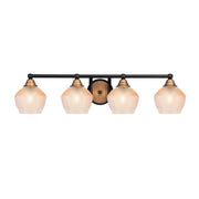 Toltec Paramount 31in 4-Light Bath Bar | Matte Black & Brass Steel and Amber Textured Glass | Bathroom Vanity | 31 x 7.5 x 8 in | Model 3424-MBBR-4623