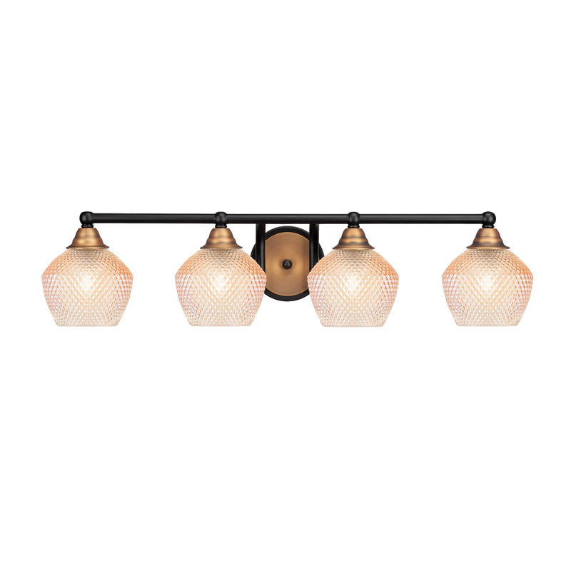 Toltec Paramount 31in 4-Light Bath Bar | Matte Black & Brass Steel and Amber Textured Glass | Bathroom Vanity | 31 x 7.5 x 8 in | Model 3424-MBBR-4623