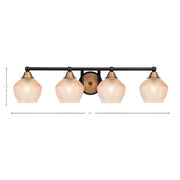 Toltec Paramount 31in 4-Light Bath Bar | Matte Black & Brass Steel and Amber Textured Glass | Bathroom Vanity | 31 x 7.5 x 8 in | Model 3424-MBBR-4623