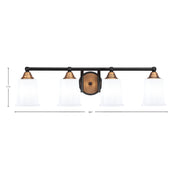 Toltec Paramount 4-Light Bath Bar | Modern Matte Black and Brass with White Opal Glass | Bathroom Vanity Light | 7.25 x 7.75 in | Model 3424-MBBR-5031