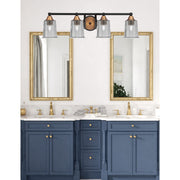 Toltec Paramount 4-Light Bath Bar | Modern Matte Black and Brass with Smoke Bubble Glass | Bathroom Vanity Light | 7.25 x 7.75 in | Model 3424-MBBR-5032