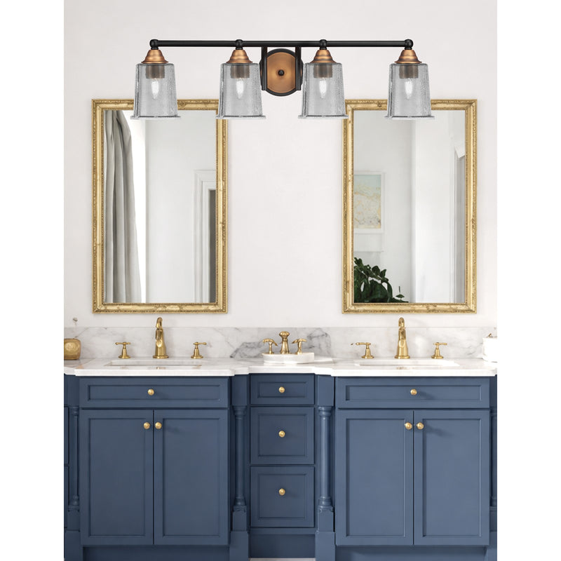Toltec Paramount 4-Light Bath Bar | Modern Matte Black and Brass with Smoke Bubble Glass | Bathroom Vanity Light | 7.25 x 7.75 in | Model 3424-MBBR-5032