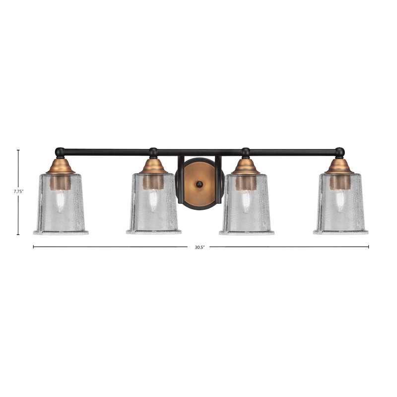 Toltec Paramount 4-Light Bath Bar | Modern Matte Black and Brass with Smoke Bubble Glass | Bathroom Vanity Light | 7.25 x 7.75 in | Model 3424-MBBR-5032