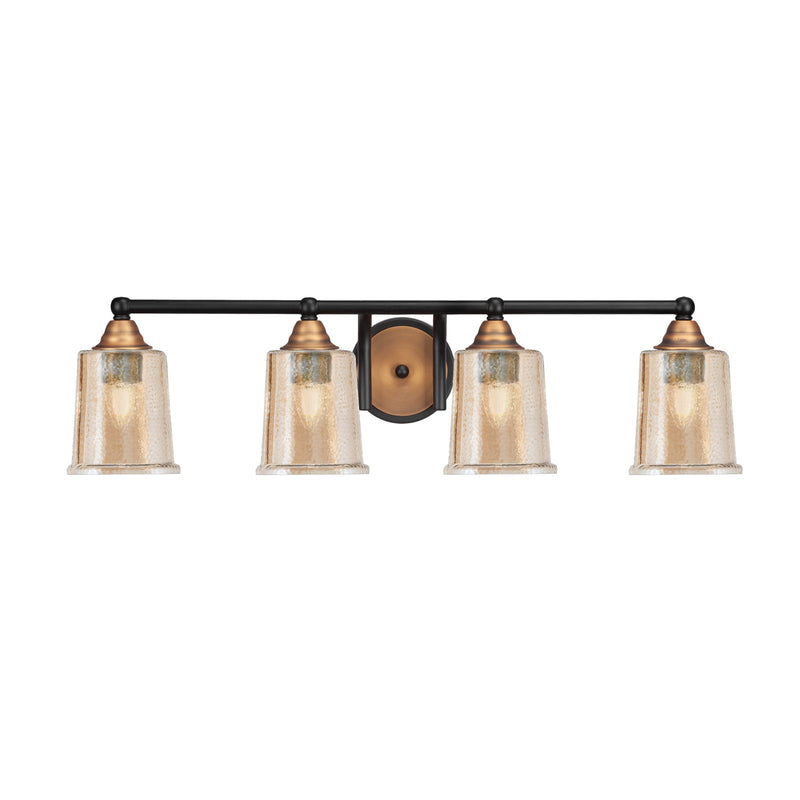 Toltec Paramount 4-Light Bath Bar | Modern Matte Black and Brass with Amber Bubble Glass | Bathroom Vanity & Powder Room | 7.75 in H | Model 3424-MBBR-5033