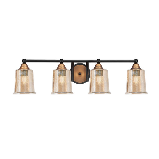 Toltec Paramount 4-Light Bath Bar | Modern Matte Black and Brass with Amber Bubble Glass | Bathroom Vanity & Powder Room | 7.75 in H | Model 3424-MBBR-5033