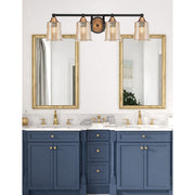 Toltec Paramount 4-Light Bath Bar | Modern Matte Black and Brass with Amber Bubble Glass | Bathroom Vanity & Powder Room | 7.75 in H | Model 3424-MBBR-5033