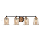 Toltec Paramount 4-Light Bath Bar | Modern Matte Black and Brass with Amber Bubble Glass | Bathroom Vanity & Powder Room | 7.75 in H | Model 3424-MBBR-5033