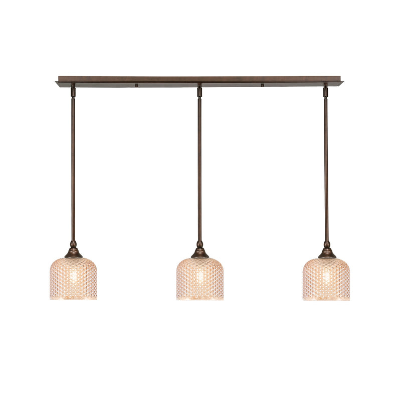 Toltec Stem 38in 3-Light Linear Pendant | Bronze Steel and Amber Textured Glass | Kitchen Island & Dining Room | 38.25 x 6 x 7.25 in | Model 36-BRZ-4613