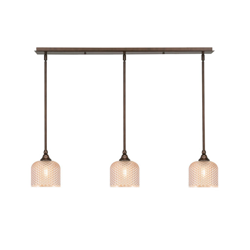 Toltec Stem 38in 3-Light Linear Pendant | Bronze Steel and Amber Textured Glass | Kitchen Island & Dining Room | 38.25 x 6 x 7.25 in | Model 36-BRZ-4613
