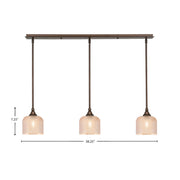 Toltec Stem 38in 3-Light Linear Pendant | Bronze Steel and Amber Textured Glass | Kitchen Island & Dining Room | 38.25 x 6 x 7.25 in | Model 36-BRZ-4613