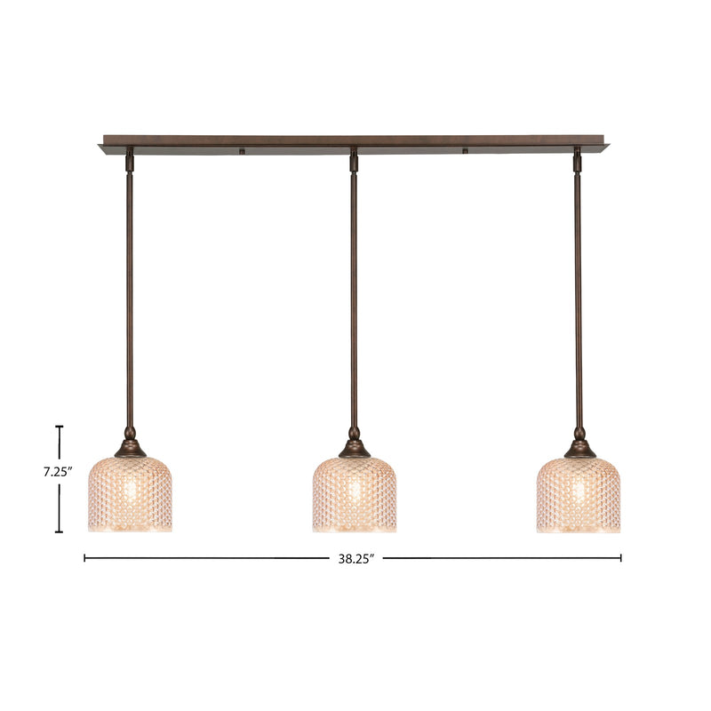 Toltec Stem 38in 3-Light Linear Pendant | Bronze Steel and Amber Textured Glass | Kitchen Island & Dining Room | 38.25 x 6 x 7.25 in | Model 36-BRZ-4613