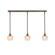 Toltec Stem 38in 3-Light Linear Pendant | Bronze Steel and Amber Textured Glass | Kitchen Island & Dining Room | 38.25 x 6 x 7.25 in | Model 36-BRZ-4623