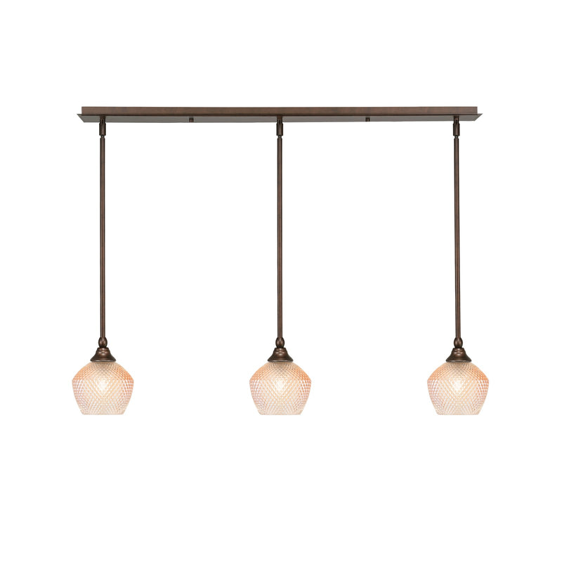 Toltec Stem 38in 3-Light Linear Pendant | Bronze Steel and Amber Textured Glass | Kitchen Island & Dining Room | 38.25 x 6 x 7.25 in | Model 36-BRZ-4623