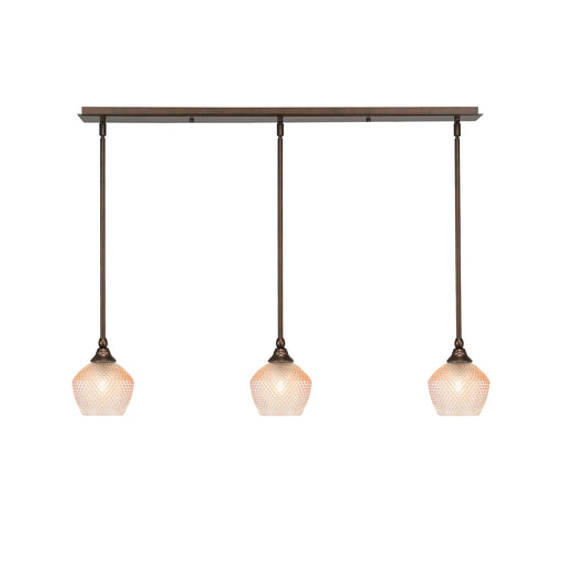 Toltec Stem 38in 3-Light Linear Pendant | Bronze Steel and Amber Textured Glass | Kitchen Island & Dining Room | 38.25 x 6 x 7.25 in | Model 36-BRZ-4623