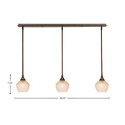 Toltec Stem 38in 3-Light Linear Pendant | Bronze Steel and Amber Textured Glass | Kitchen Island & Dining Room | 38.25 x 6 x 7.25 in | Model 36-BRZ-4623