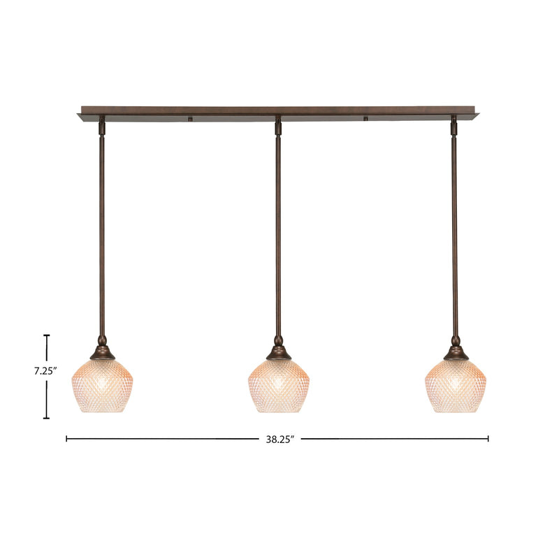 Toltec Stem 38in 3-Light Linear Pendant | Bronze Steel and Amber Textured Glass | Kitchen Island & Dining Room | 38.25 x 6 x 7.25 in | Model 36-BRZ-4623