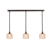 Toltec Stem 38in 3-Light Linear Pendant | Dark Granite Steel and Amber Textured Glass | Kitchen Island & Dining Room | 38.25 x 6 x 7.25 in | Model 36-DG-4613