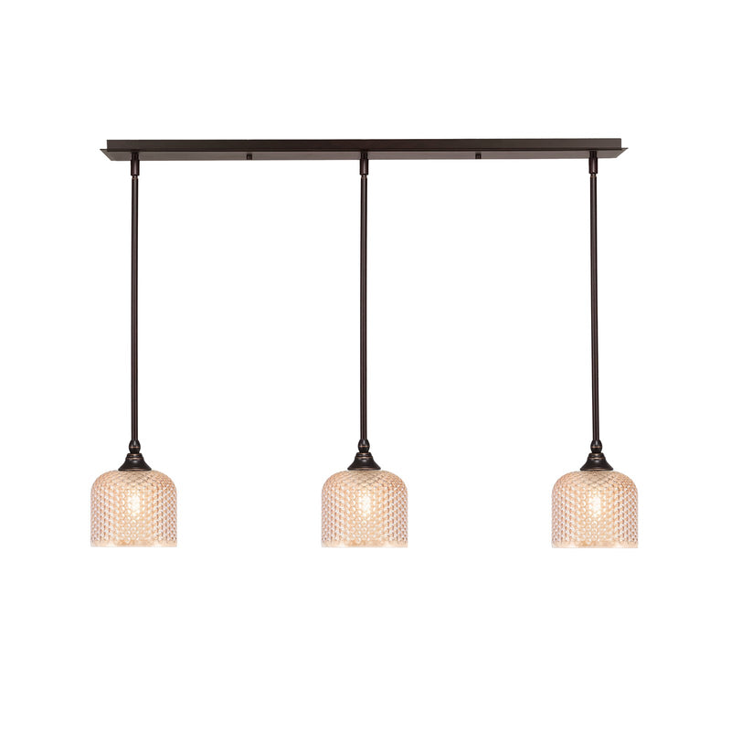 Toltec Stem 38in 3-Light Linear Pendant | Dark Granite Steel and Amber Textured Glass | Kitchen Island & Dining Room | 38.25 x 6 x 7.25 in | Model 36-DG-4613