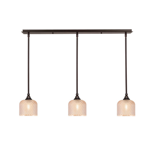 Toltec Stem 38in 3-Light Linear Pendant | Dark Granite Steel and Amber Textured Glass | Kitchen Island & Dining Room | 38.25 x 6 x 7.25 in | Model 36-DG-4613