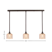 Toltec Stem 38in 3-Light Linear Pendant | Dark Granite Steel and Amber Textured Glass | Kitchen Island & Dining Room | 38.25 x 6 x 7.25 in | Model 36-DG-4613