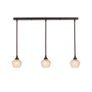 Toltec Stem 38in 3-Light Linear Pendant | Dark Granite Steel and Amber Textured Glass | Kitchen Island & Dining Room | 38.25 x 6 x 7.25 in | Model 36-DG-4623